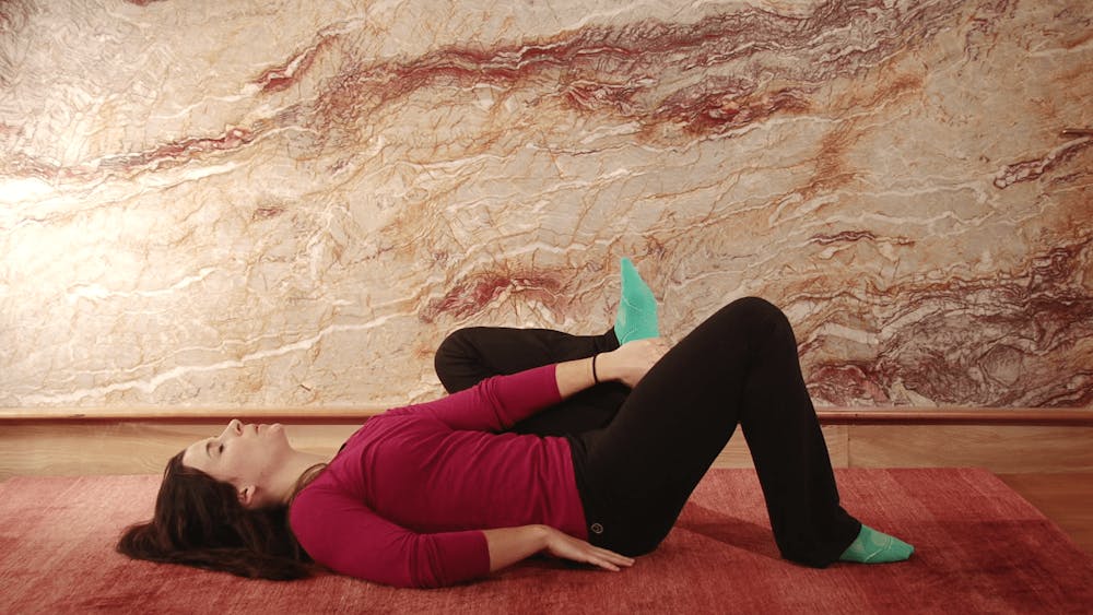 Wide Bent Leg Extension (lying) - Starting Stretch Position